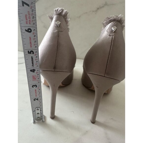 SAM EDLEMAN Lavender Gray Fringe Fabric Trim Heels Size 9.5 - Picture 5 of 8